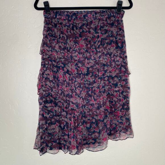 IRO Abstract Reef Asymmetric Tiered Printed Crepon Skirt in Midnight Blue FR 36 - Picture 12 of 12